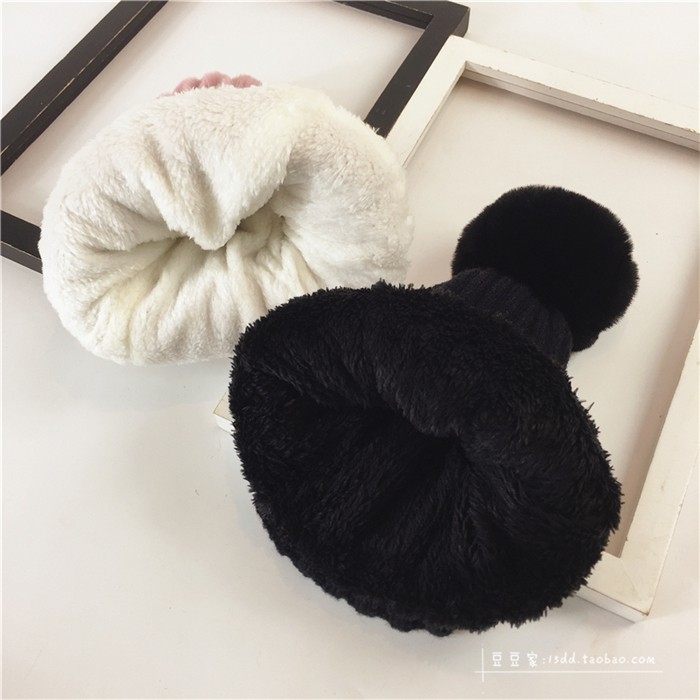 Mũ Len Dệt Kim Màu Trơn Đính Quả Bông Phong Cách Thời Trang Hàn Quốc