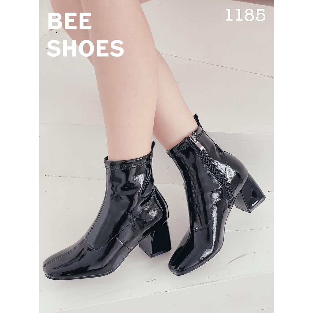 BEESHOES - BOOT NỮ BÓNG DA MỀM MŨI VUÔNG - BOOT NỮ GÓT ĐẾ TRỤ CAO 5CM CÓ SẴN MÀU ĐEN - KEM  201185