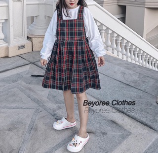 Set Váy Yếm Caro x Áo Phông