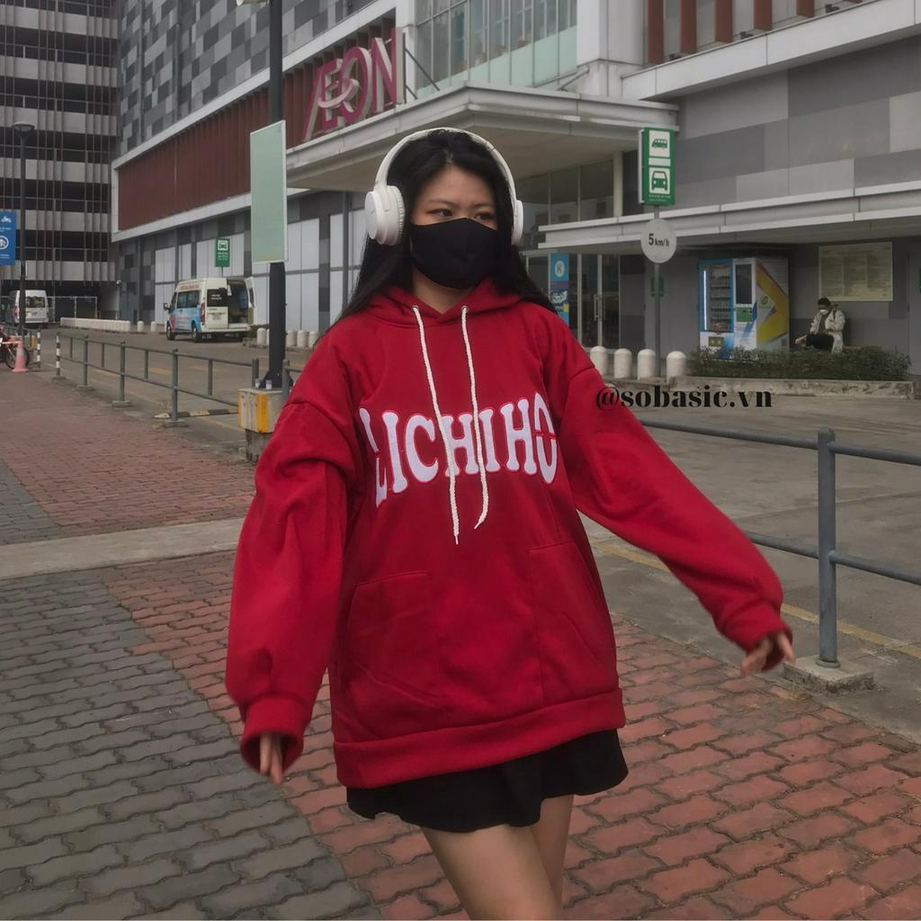 Áo hoodie tay phồng unisex form rộng Sobasic vải nỉ bông thiết kế 3 túi thêu chữ Lichiho