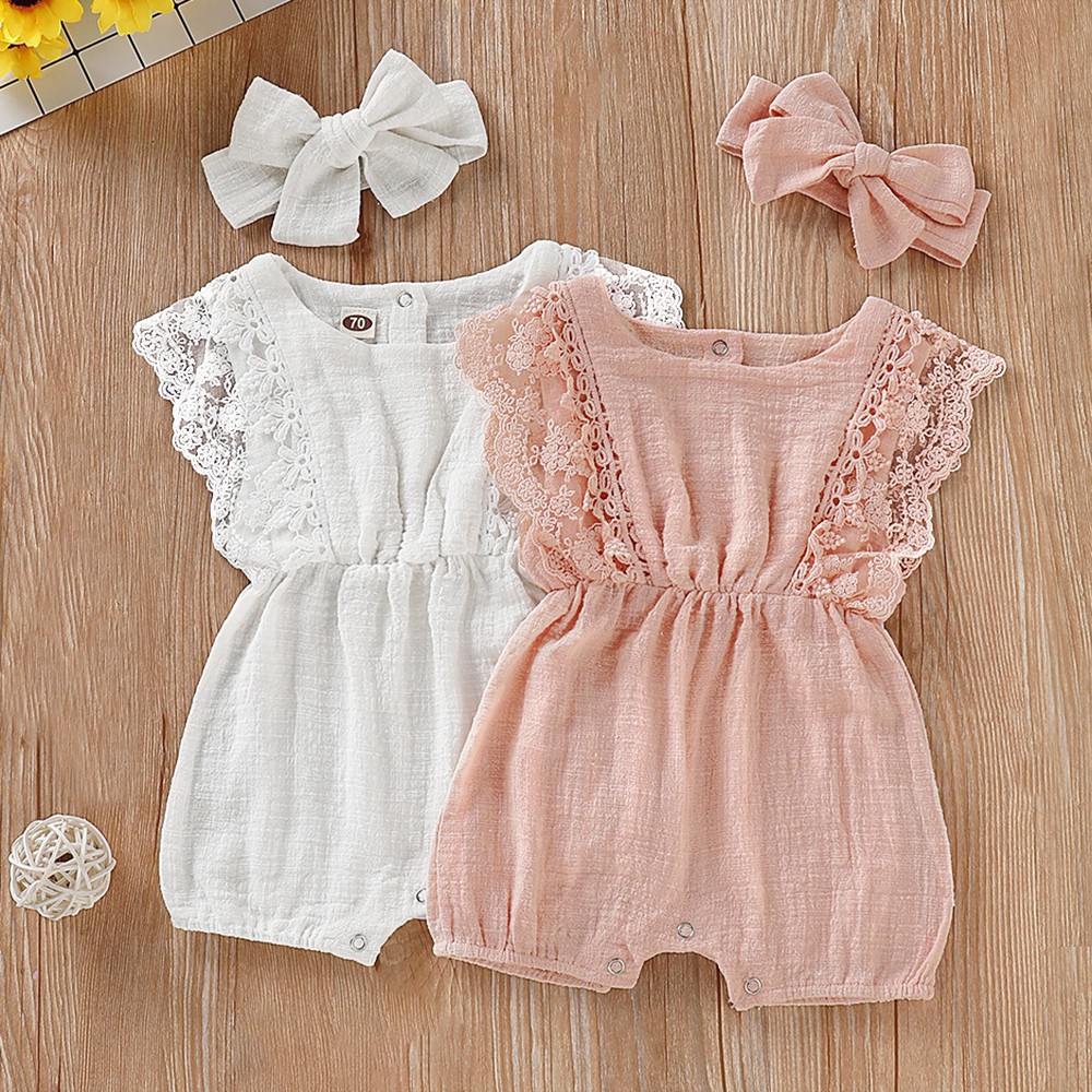 2 Chiếc Sơ Sinh Bé Gái 0-18M Ren Romper Body Playsuit Quần Áo Trang Phục