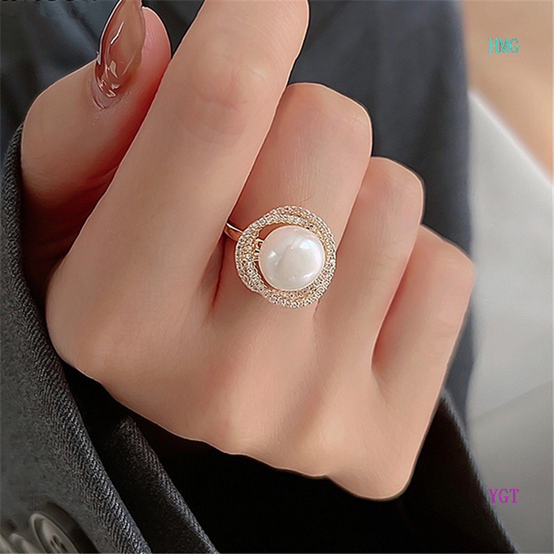 Nhẫn Hở Đính Ngọc Trai Zircon Hình Xoắn Ốc Thời Trang 2022