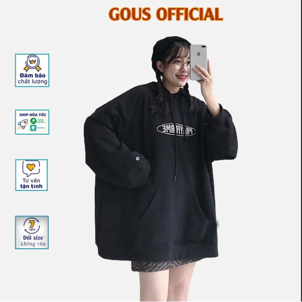 Áo Hoodie Nữ Form Rộng Tay Dài Áo Hoodie In Chữ Có Mũ Phong Cách Ulzzang Basic PRAYFORME - 1953 GOUS OFFICIAL