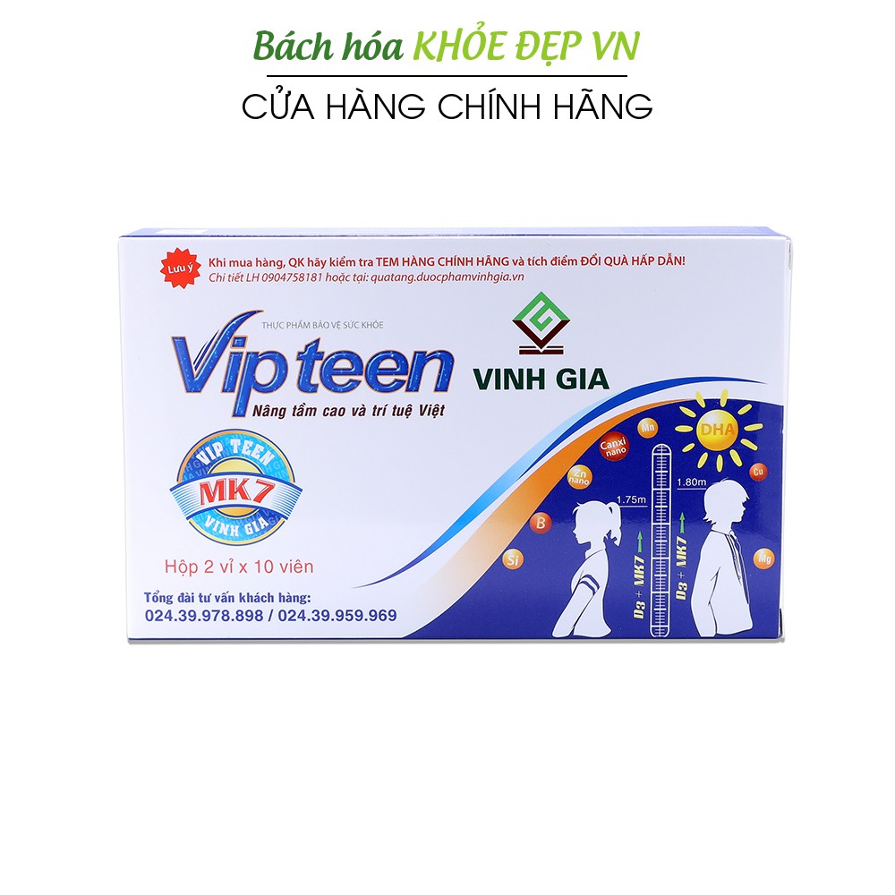 Vipteen Vinh Gia hỗ trợ tăng chiều cao - Hộp 20 viên