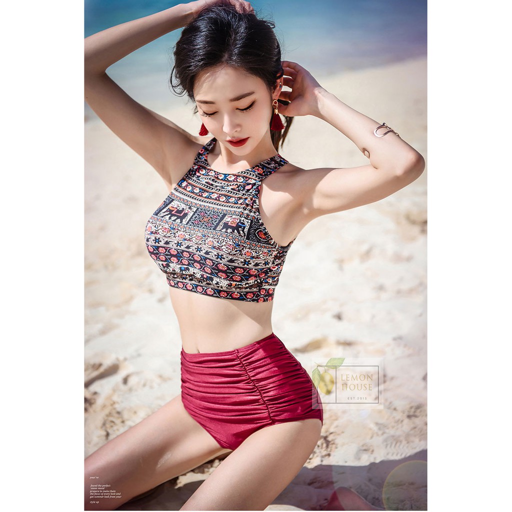 [ĐỒ BƠI NỮ] Bikini cổ yếm họa tiết thổ cẩm vô cùng sexy | WebRaoVat - webraovat.net.vn