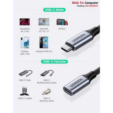 Cáp nối dài USB Type-C 3.1 GEN2  dài 1m hỗ trợ Thunderbolt 3.0 sạc 100W, Video 4K Ugreen 30205 cao cấp