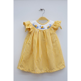 Đầm smock vịt caro vàng