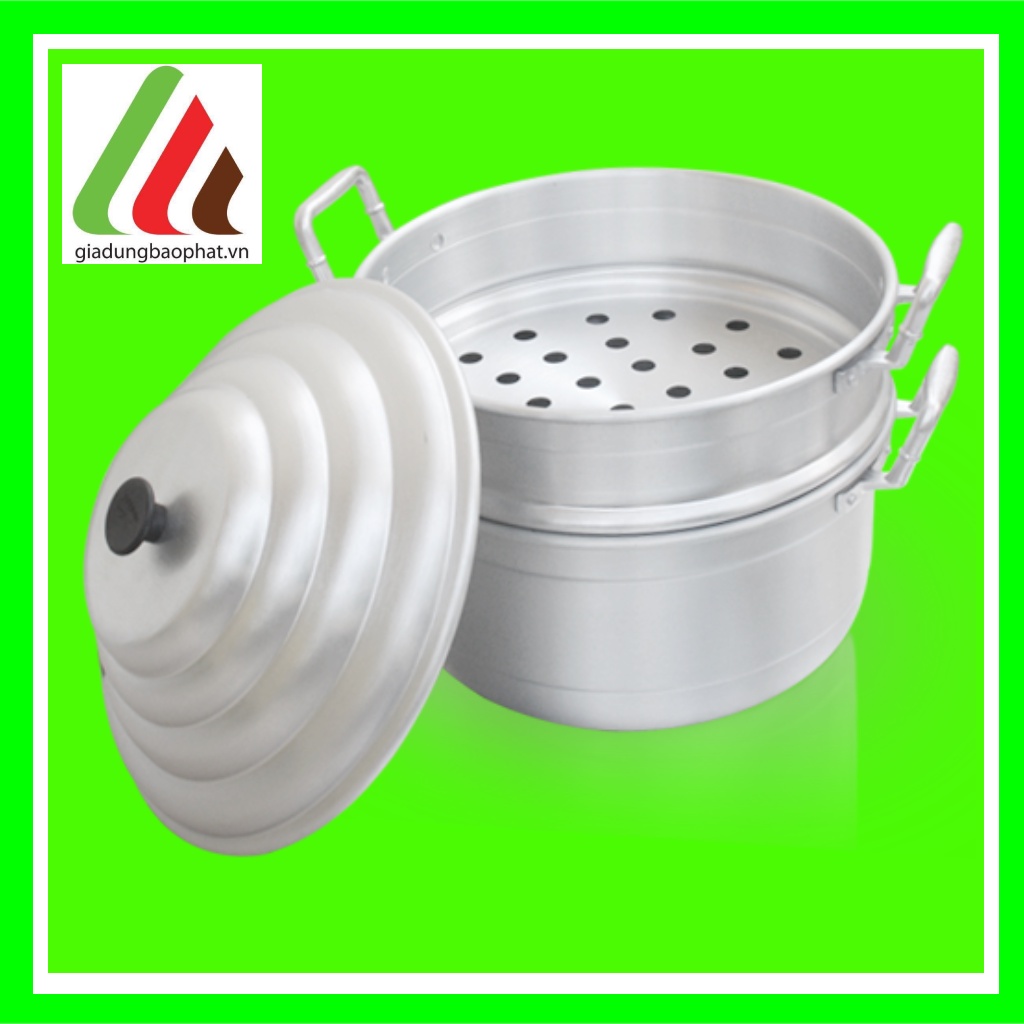 Nồi/xửng hấp hông xôi 1 đáy + 2 ngăn nhôm xi bóng size 24 26 28 30 32 34 36 38 40 Kim Hằng Chính hãng