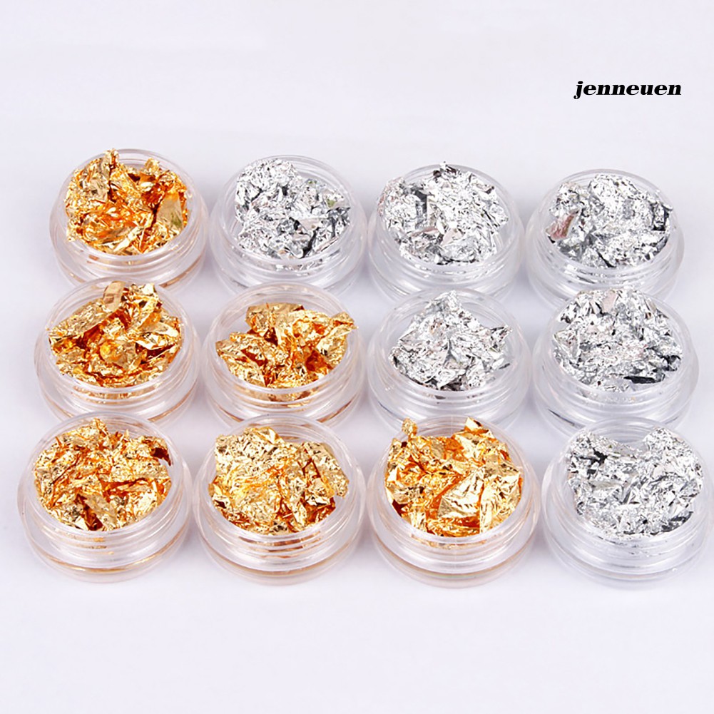 [Hàng mới về] Bộ 12 hộp giấy bạc trang trí móng tay nghệ thuật