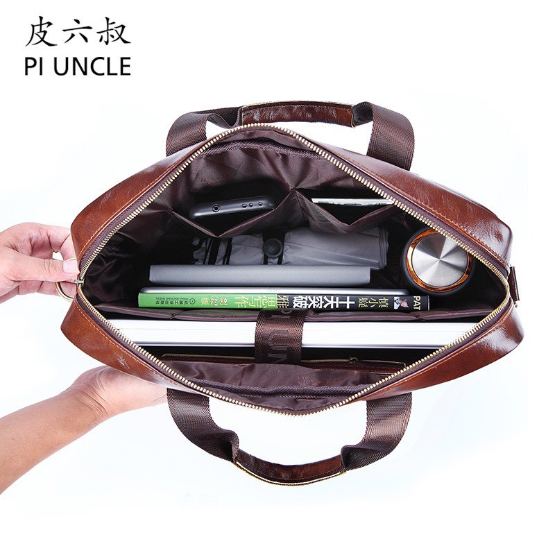 Túi xách cặp da đựng laptop 14 inch da bò công sở PI UNCLE T11 40x28x10cm | BigBuy360 - bigbuy360.vn