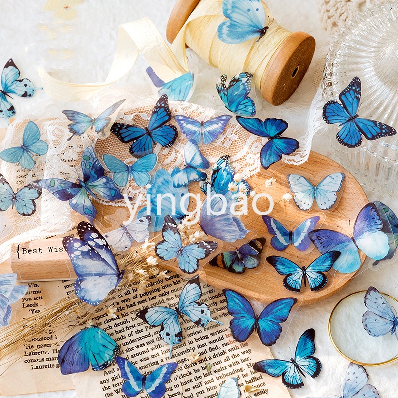 Set 40 Miếng Dán Trang Trí Hình Bướm Thú Cưng Phong Cách Vintage