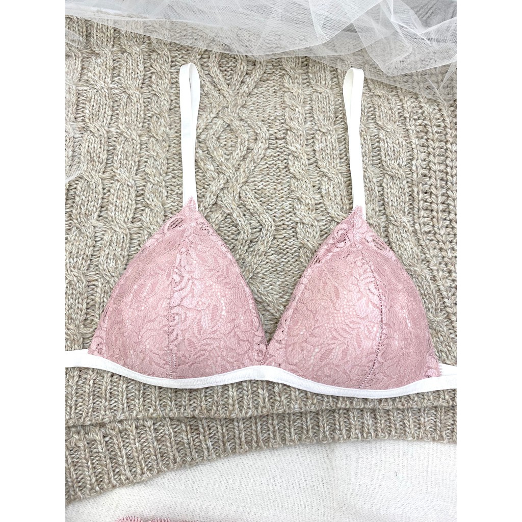Đồ lót nữ màu hống phấn vải ren cao cấp thoáng khí nguyên set gồm áo + quần BRAHY 107