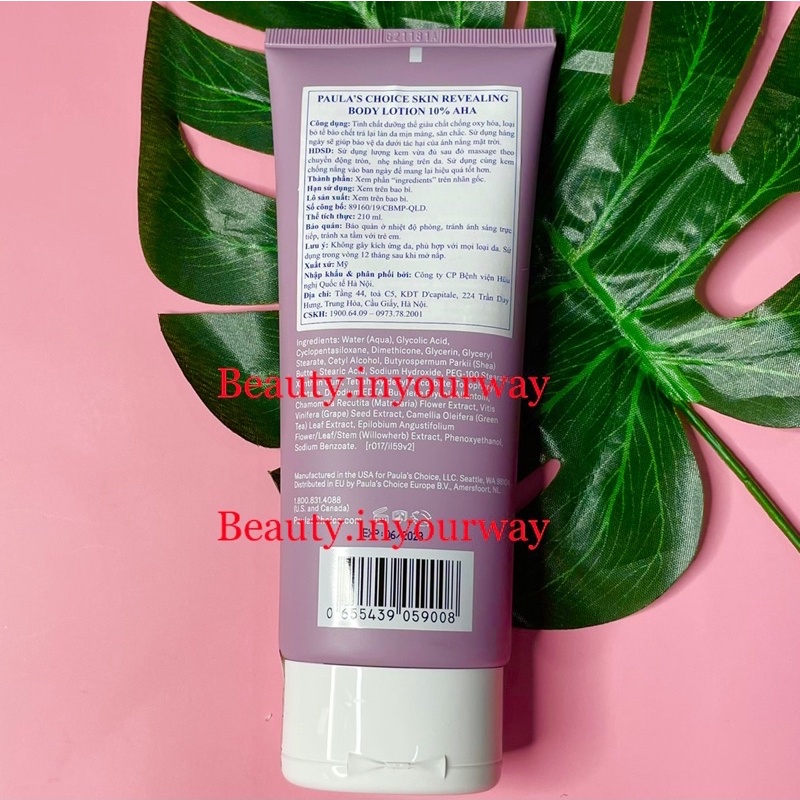 Kem dưỡng toàn thân đều màu da chứa 10% AHA Paula's Choice Skin Revealing Body Lotion