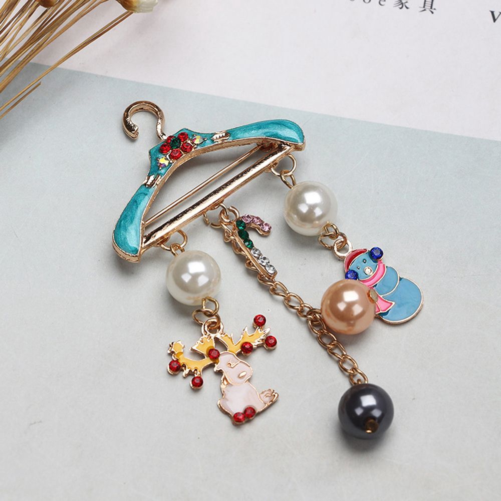 Huy hiệu cài áo tráng men đính ngọc trai giả hình người tuyết tuần lộc quà tặng dịp sinh nhật Giáng sinh cho nữ