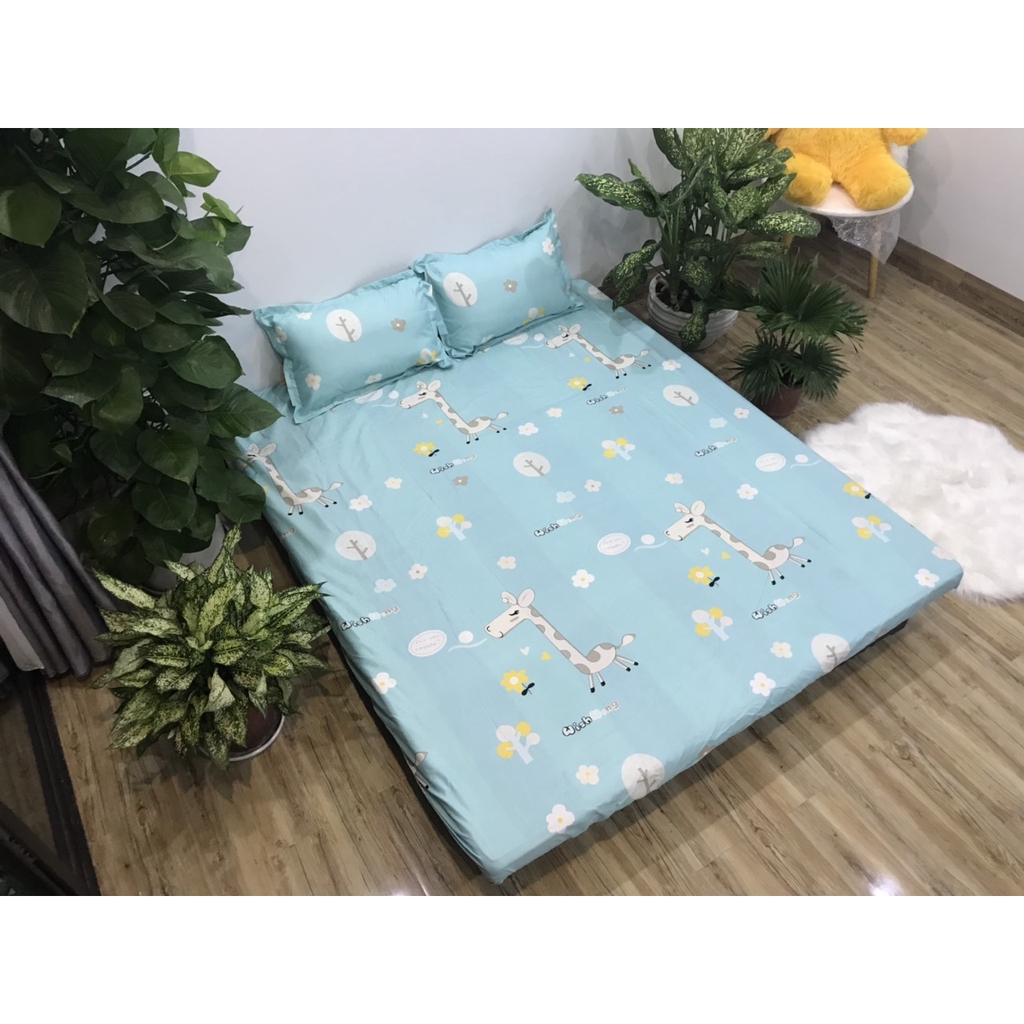 Bộ Ga Gối 3 món poly đệm 1m6 và 1m8-họa tiết hươu xanh