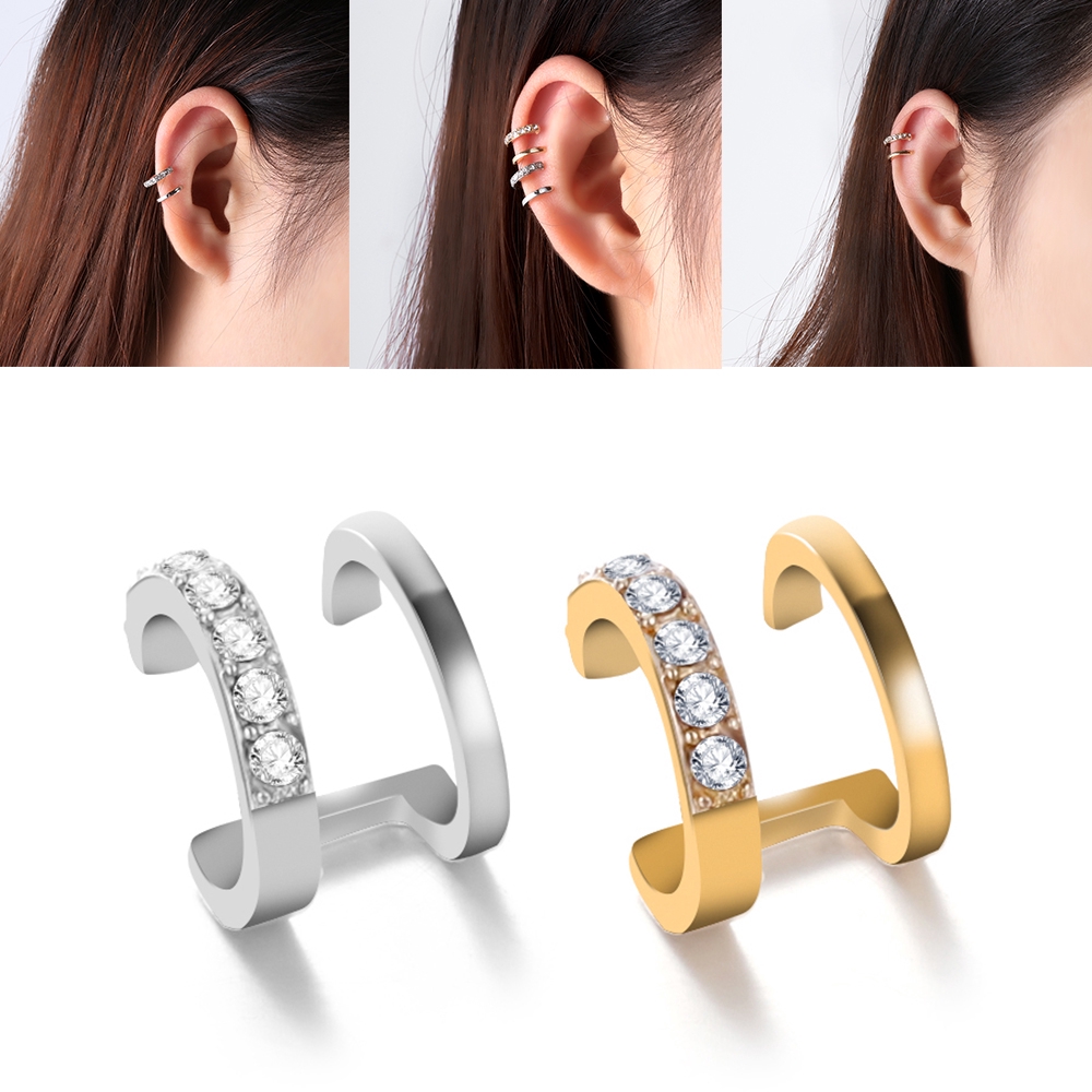 Bộ 1/3 Khuyên Tai Đính Đá Không Xỏ Thời Trang Cho Nam Và Nữ