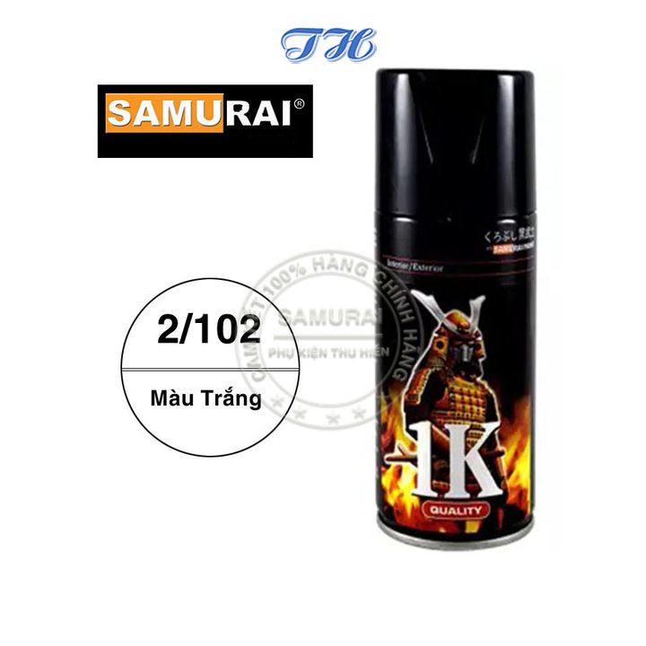 Sơn Xịt Samurai chuyên dùng cho xe máy màu trắng 2/102 chống cháy, chống rạn nứt, vòi xịt chống chảy