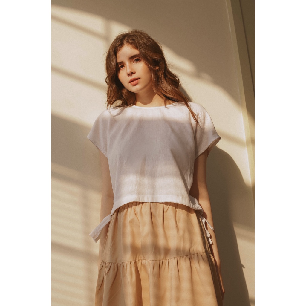 Happy Zoo - Áo crop linen nơ eo ( 2 màu ) | BigBuy360 - bigbuy360.vn