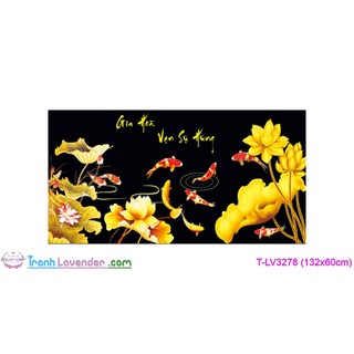 [T-LV3278]Tranh thêu chữ thập Con cá Gia Hòa Vạn Sự Hưng (132x60cm)