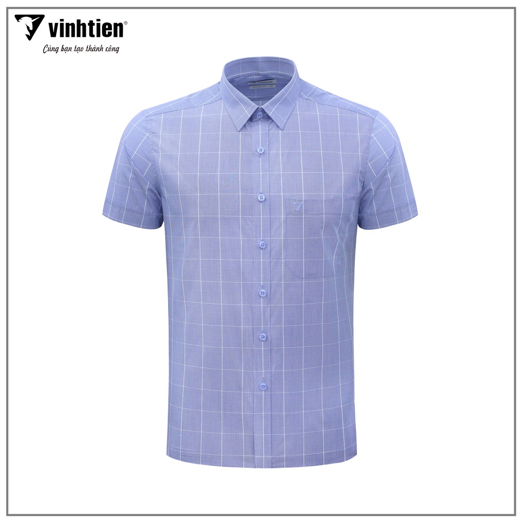 Áo Sơ Mi Nam Tay Ngắn Sọc Caro Bamboo Vĩnh Tiến Form Tailor Fit Vạt Ngang 430 - G473