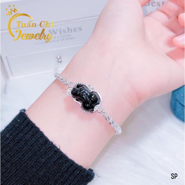 FREESHIPLắc Tay Nữ - Vòng Tay Tỳ Hưu Bạc, Kết Hợp Đá Phong Thủy Tài Lộc