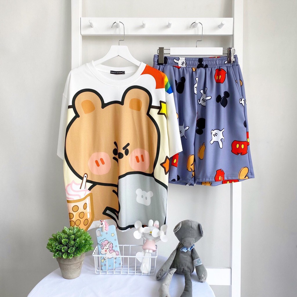 Set đồ bộ hoạt hình ❤️ Bộ mặc nhà GẤU TRÀ SỮA NHIỀU MẪU Freesize nam nữ Molly Fashion