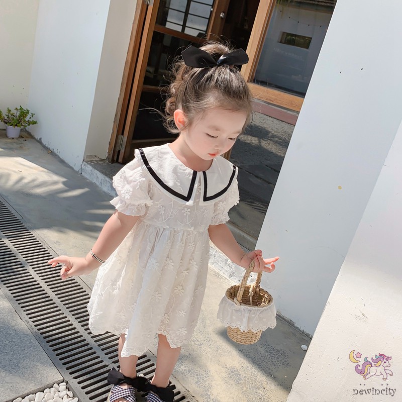 Đầm Công Chúa Tay Ngắn Cổ Búp Bê In Hoa Phong Cách Hàn Quốc Cho Bé Gái