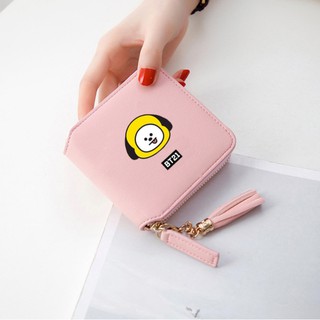 Short wallet with zipper, printed with cute BTS group mascots