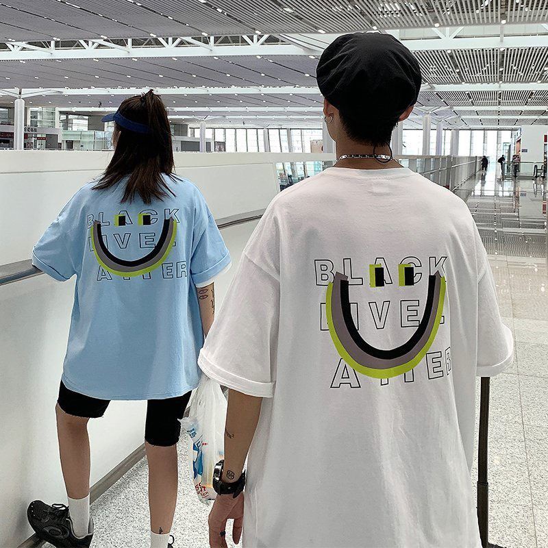 Áo thun tay lỡ Unisex mặt cười Black