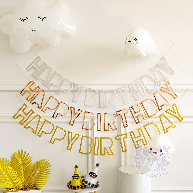 Dây chữ Happy Birthday ép kim rỗng, trang tri sinh nhật