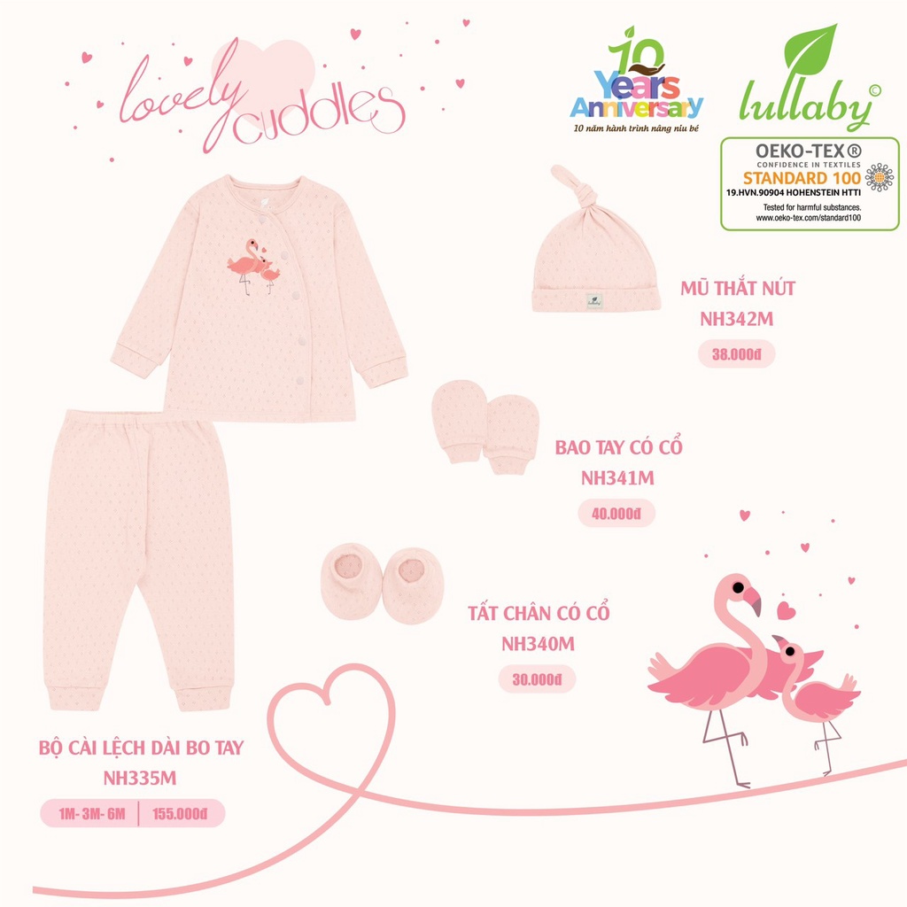[ LULLABY ] Bộ quần áo cài lệch bo tay cho bé sơ sinh đến 6 tháng NH335M