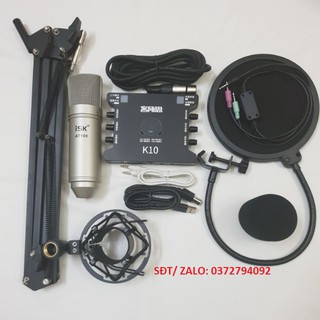 Combo Bộ Mic Livestream Hát Karaoke Thu Âm Micro Isk At100 Card K10 Tặng tai phone