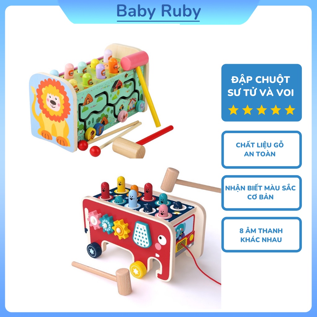 Đập chuột kết hợp đàn và tìm đường đa năng hình sư tử - Đồ chơi gỗ giải trí thông minh cho bé