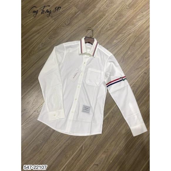 Áo Sơ Mi Trắng Thom Browne Viền Tay Rắn Xanh Siêu Hot - Áo Sơ Mi Nam Thom Cao Cấp