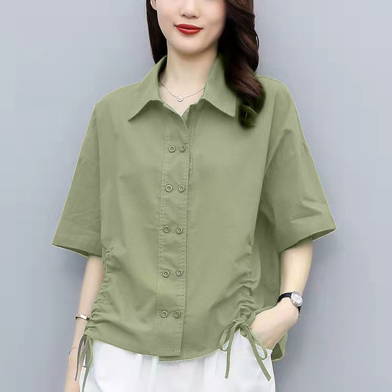 Áo Sơ Mi Tay Ngắn Hai Lớp Cổ Bẻ Dáng Rộng Thời Trang Dành Cho Nữ