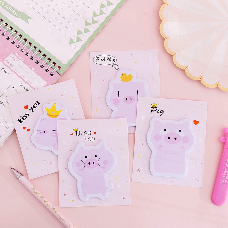 Giấy note cute dễ thương hình heo hồng giấy nhớ lợn dán được gồm 30 tờ