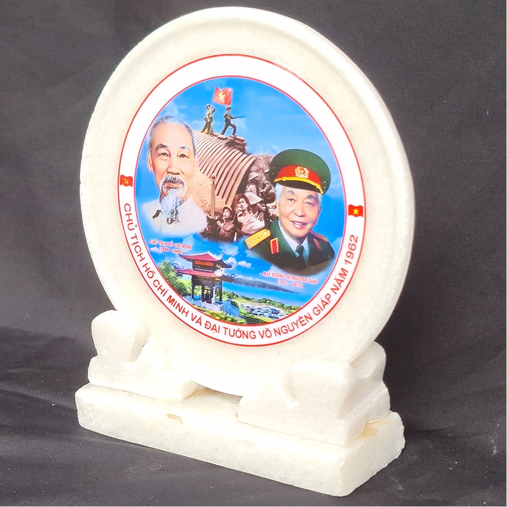 Đĩa Đá Trắng Bác Hồ Bác Giáp, Đĩa trang trí bàn làm việc, để tại kệ tủ làm quà lưu niệm