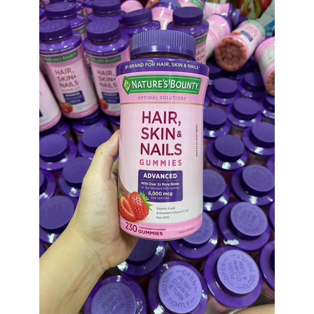 Kẹo dẻo HAIR SKIN NAILS GUMMIES Advanced 6000mg Biotin giúp dưỡng tóc bóng mượt