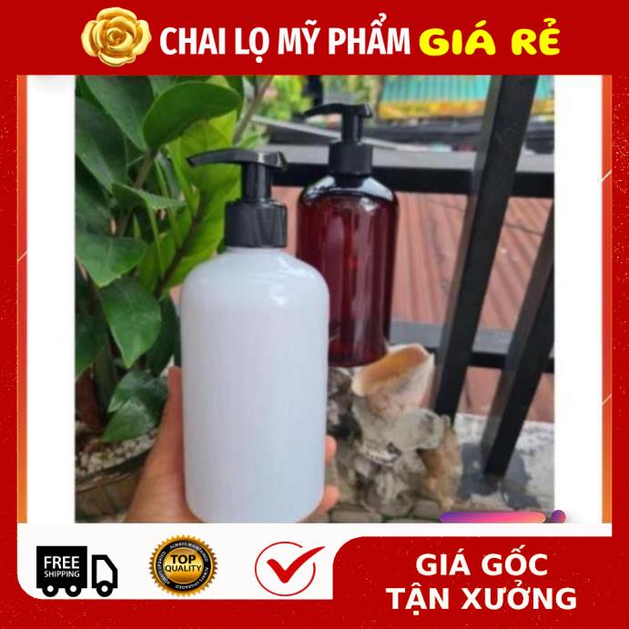 Chai Chiết Mĩ Phẩm ❤ RẺ VÔ ĐỊCH ❤ Chai nhựa pet vòi nhấn sữa tắm Nâu,Trắng Lùn 500ml , phụ kiện du lịch