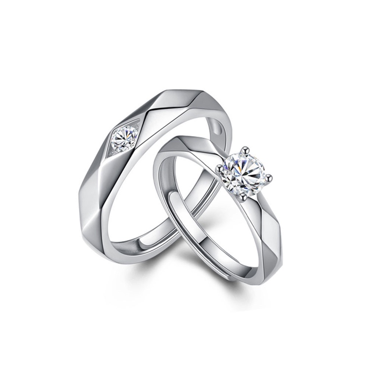 YeYi Nhẫn Cặp Mạ Bạc 925 Đính Kim Cương Giả Kiểu Nhật Hàn Dễ Thương Cho Cặp Đôi