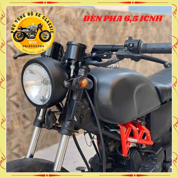 Đèn pha xe máy độ Classic gáo đèn tròn sơn tĩnh điện kính thủy tinh trong đường kính 16cm