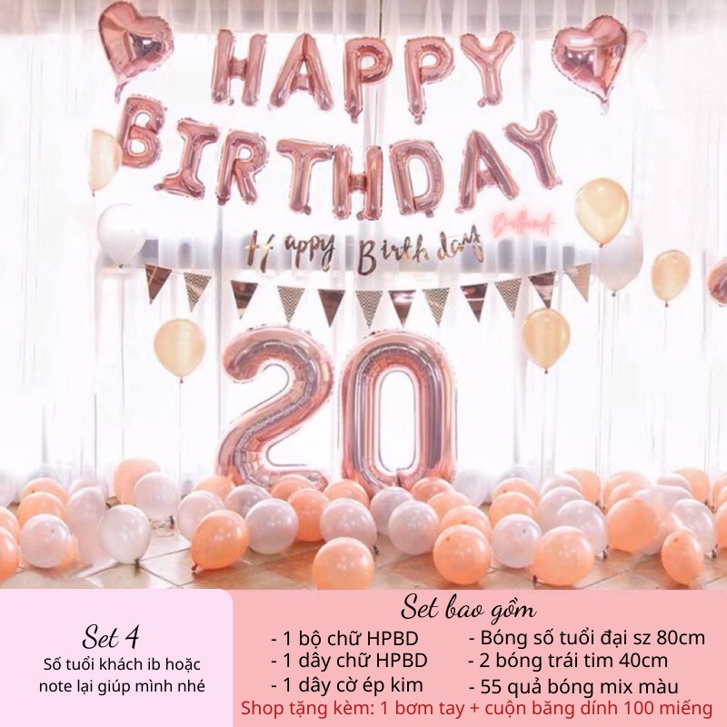 Set sinh nhật, set trang trí sinh nhật Happy Birthday, bóng bay trang trí sinh nhật tại nhà