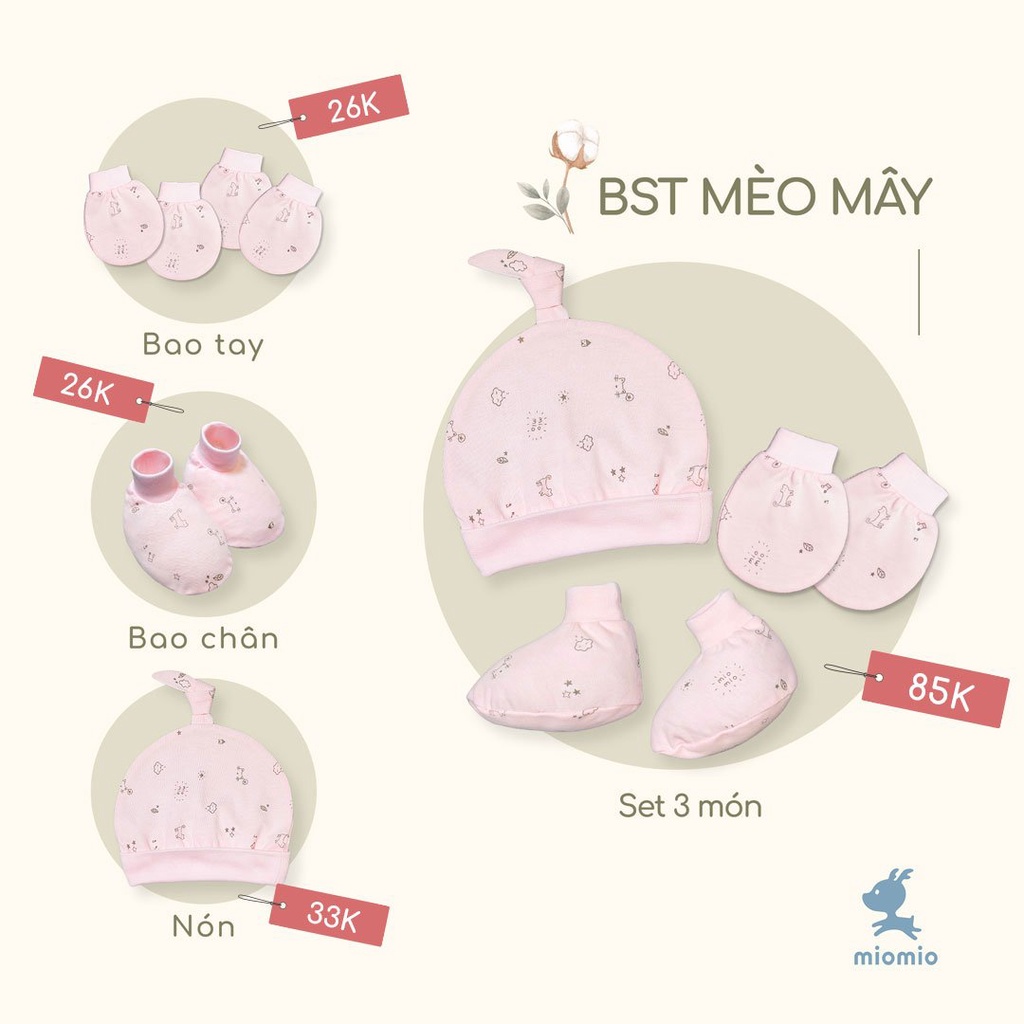 Bao Tay Sơ Sinh Bo, Bao Chân Bo, Nón Sơ Sinh MIOMIO Cho Bé Trai, Bé Gái, Vải Cotton