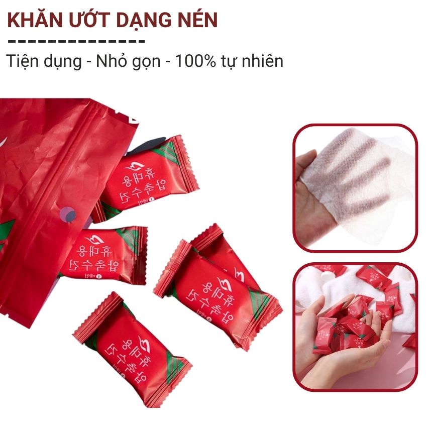 Khăn lau mặt nén cotton hình tròn không mùi, khăn giấy ướt di động viên kẹo đỏ Hàn Quốc tiện dụng Túi 20 viên Kotic_Shop