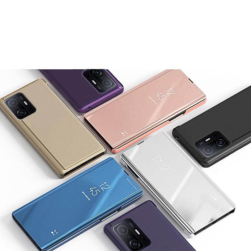 Ốp điện thoại nắp lật giả kính tích hợp giá đỡ tự động tắt mở dành cho Xiaomi 11T Pro Mi 11 Pro Lite Redmi Note 10s Pro