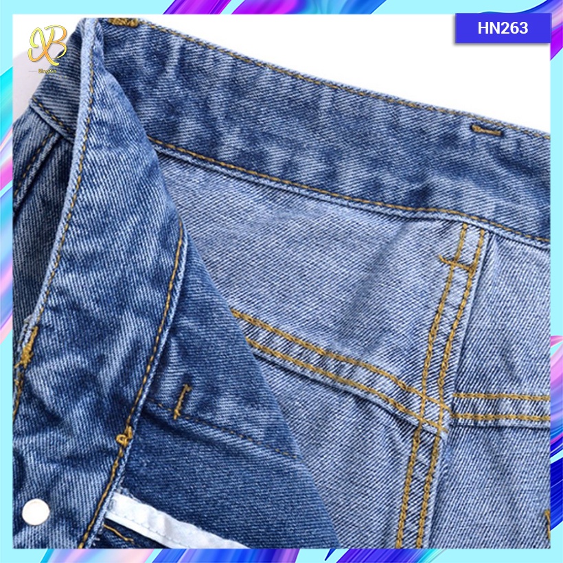 Quần dài chất bò demin nữ phối màu dáng suông thụng ống rộng 4 cúc - HN263 - Bingxin