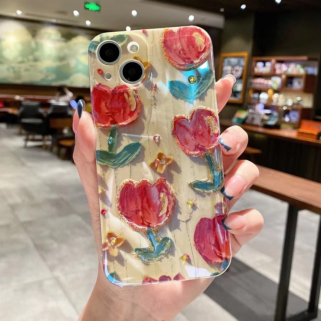 Ốp Điện Thoại tpu Mềm Hình Hoa tulip Đỏ Lấp Lánh Cho Iphone 12 pro max 11 pro max xs max xr x 13promax 7plus
