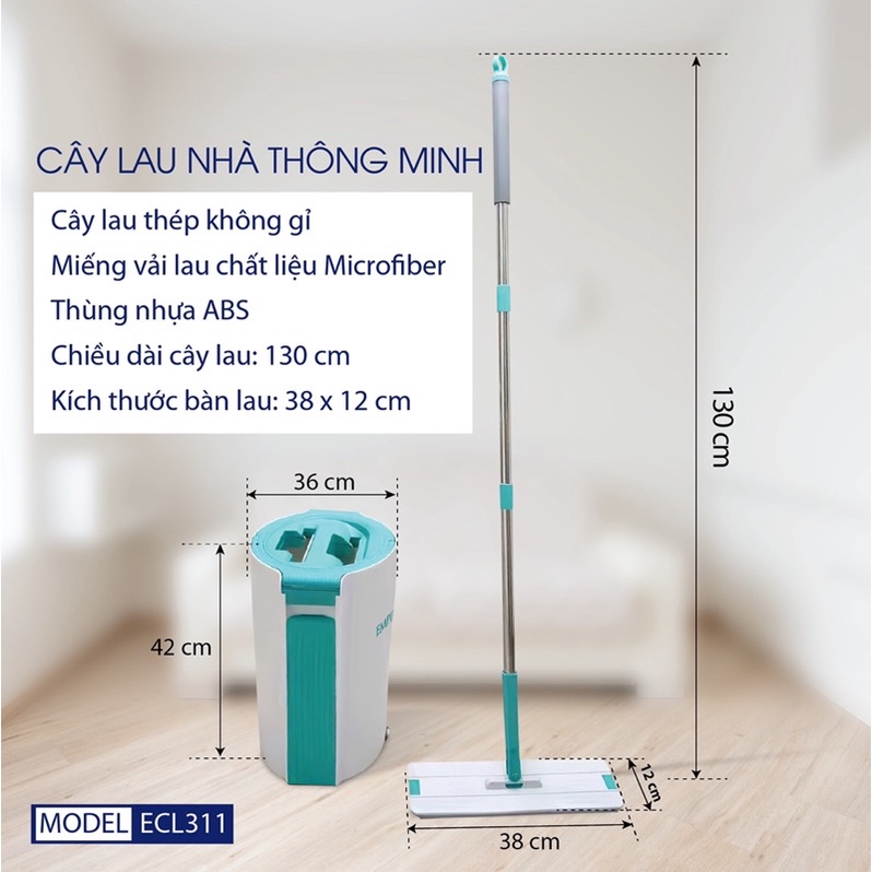 Bộ cây lau nhà xoay 360 độ thông minh tự vắt EMPIRE - ECL311 Bộ lau nhà tách nước bẩn thông minh