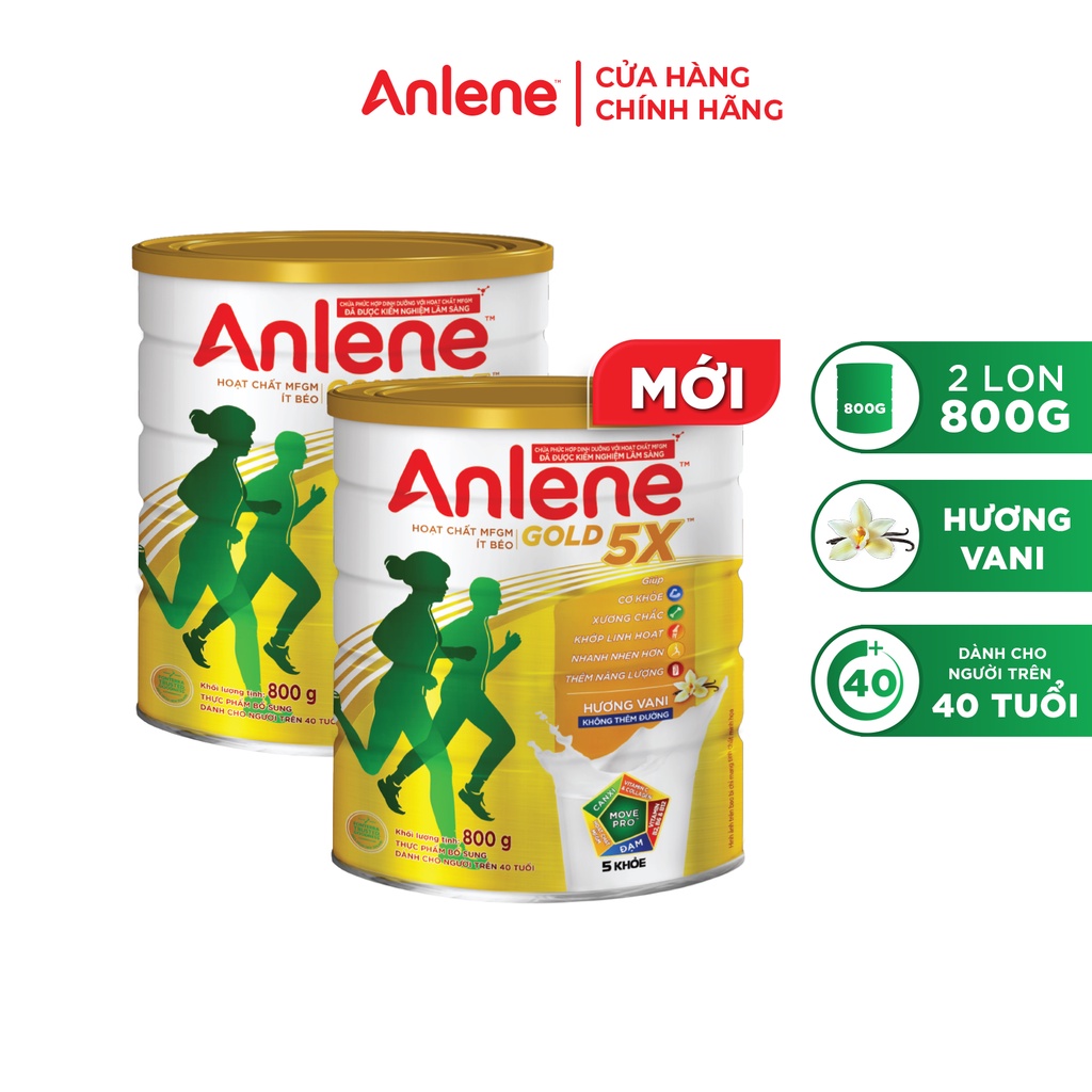 Combo 2 lon sữa bột Anlene Gold 5X hương vani lon 800g/lon