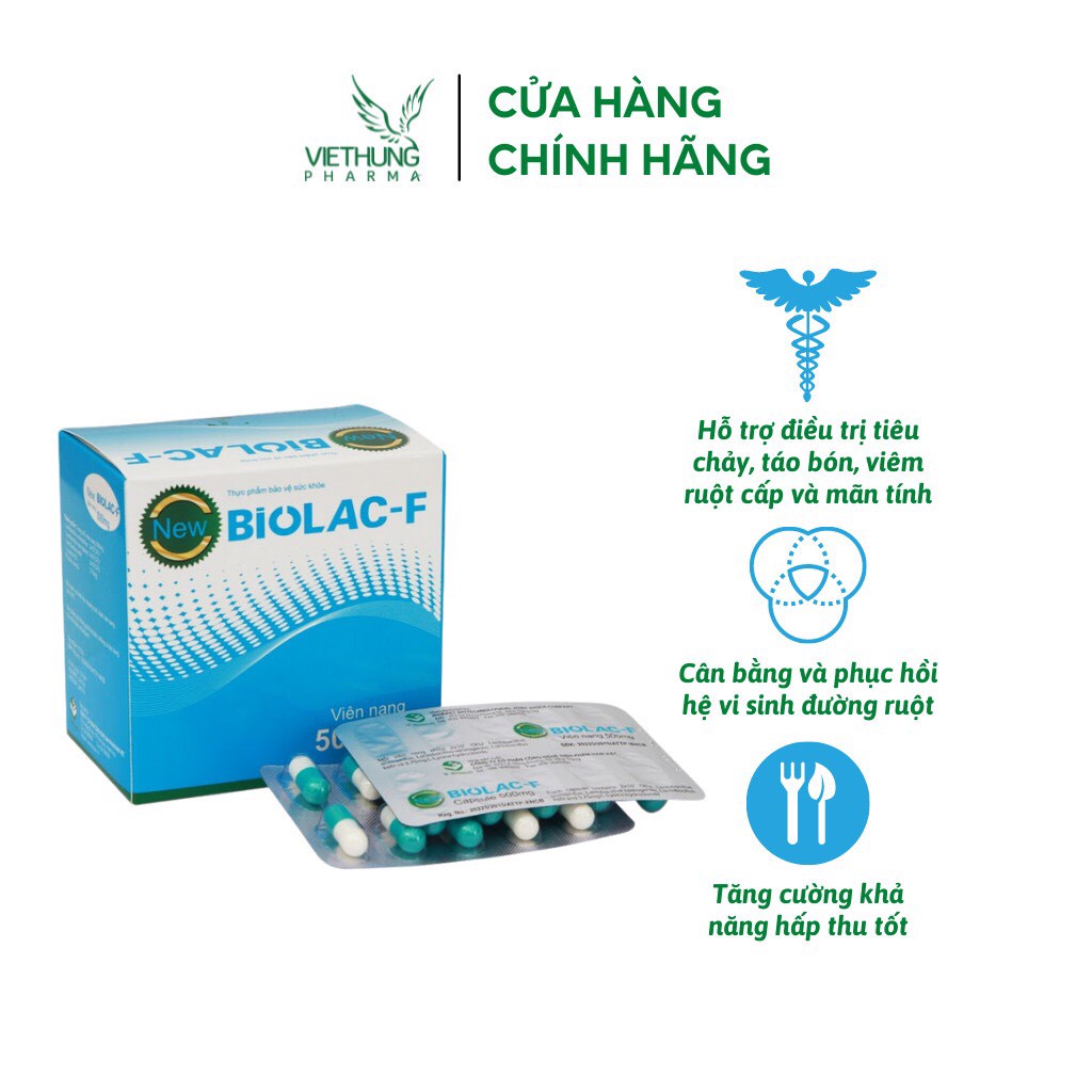 Men Vi Sinh BiolacF VietHung Pharma, Bổ Sung Lợi Khuẩn, Giảm Tiêu Chảy, Táo Bón, Khó Tiêu, Kém Hấp Thu, Hộp 100 viên